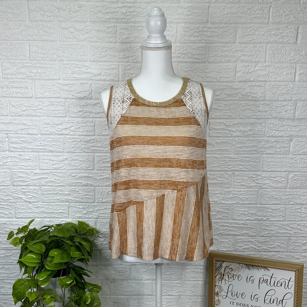 Women's M Cato's tank blouse brown striped sleeveless